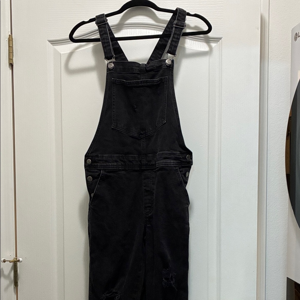 Old Navy Distressed Black Denim Overalls